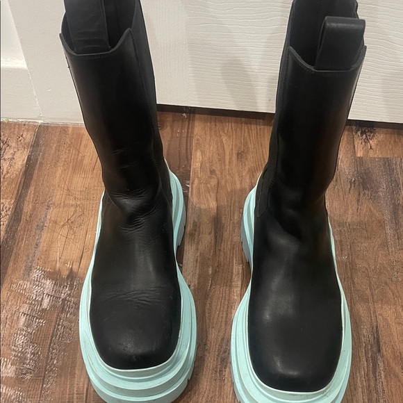 Bottega Veneta Shoes - Bottega Veneta Black and Aqua Platform Boots